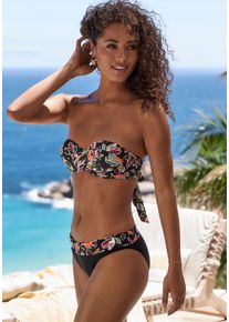 Buffalo Damen Bikini-Hose "Whoopi", schwarz, Gr. 34, bedruckt, Recycling-Polyamid, Badehosen, mit modernem Blätterdruck