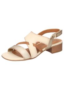 Mustang Shoes Damen Sandalette, Gr. 38, gold, Lederimitat, vintage, metallic, elegant, Schuhe, Sandalette, Festtagsschuh mit Metallic-Einsätzen