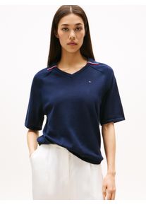 Tommy Hilfiger Damen Strickpullover "CO JERSEY STCH POLO V-NK S/S SWT"schwarz night navy gs, casual, Gr. XXXL, unifarben, Strick, Obermaterial: 100%