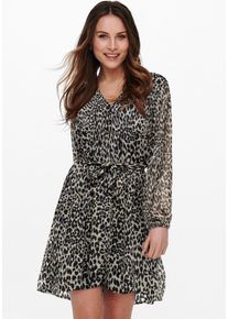 Only Damen Druckkleid "ONLCERA 3/4 SHORT DRESS WVN NOOS", schwarz, modisch, Gr. S, animal-print, Jersey, Obermaterial: 100% Polyester, Kleider, in