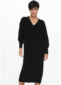 Only Damen Strickkleid "ONLNEW TESSA L/S MIDI V DRESS", schwarz, casual, Gr. S, unifarben, Strick, Grobstrick, Obermaterial: 100% Polyacryl, Kleider,