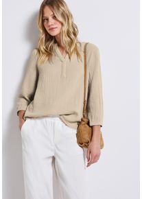 Street One Damen Hemdblusecoastal beige, casual, Gr. 38, unifarben, Web, Obermaterial: 100% Baumwolle, Blusen, 3/4-Arm im Musselin-Look