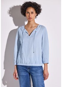 Street One Damen Shirtbluse, blau, casual, Gr. 36, gestreift, Web, Obermaterial: 100% Baumwolle, Blusen, mit geschlitztem Ausschnitt mit Kordeln