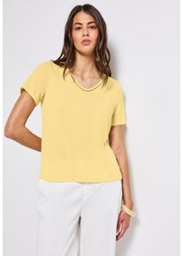 Street One Damen T-Shirtbuttercream gelb, casual, Gr. 42, unifarben, Jersey, Obermaterial: 80% Polyester, 20% Viskose, Shirts, mit Häkel-Details und