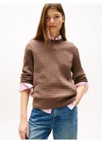 Tommy Hilfiger Damen Rundhalspullover "CO CABLE C-NK LS SWEATER", braun, casual, Gr. XXXL, unifarben, Strick, Obermaterial: 100% Baumwolle, Pullover,