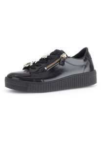Gabor Damen Plateausneaker, Gr. 35, schwarz, Lackleder, glänzend, casual, Schuhe, Freizeitschuh, Halbschuh, Schnürer mit edlen Schmuck-Motiven