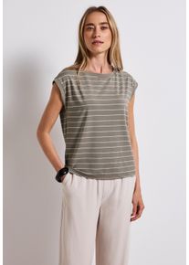 Street One Damen T-Shirtschwarz tumbled beige, casual, Gr. 44, gestreift, Stoff, 73% Polyester, 24% Viskose, 3% Elasthan, Shirts, im Streifendesign