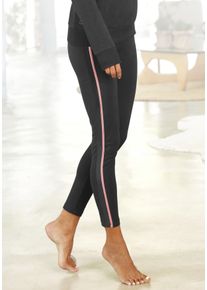 H.I.S. H.I.S Damen Leggings, Gr. 40, bunt, Single Jersey, Obermaterial: 95% Baumwolle, 5% Elasthan, unifarben mit Farbeinsatz, Basic, Hosen, Seitliche