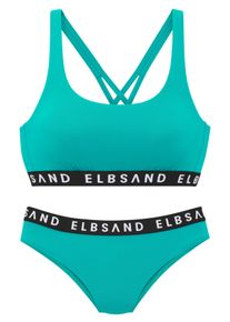ELBSAND Damen Bustier-Bikini, blau, Gr. 34, Recycling-Polyamid, Bikini-Sets, mit Markenschriftzügen in Kontrastfarbe