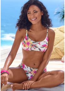 Lascana Damen Bikini-Hose "Malia", weiß, Gr. 34, bedruckt, floral, Polyamid, Microfaser, Badehosen, in knapper Brasilien-Form mit tropischem Print
