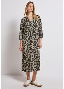 Street One Damen Volantkleidcoastal beige, casual, Gr. 38, bedruckt, animal-print, Web, Obermaterial: 100% Viskose, Kleider, 3/4-Arm und mit