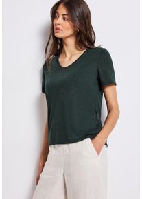 Street One Damen T-Shirtpine grove grün, casual, Gr. 38, unifarben, Jersey, Obermaterial: 80% Polyester, 20% Viskose, Shirts, mit Häkel-Details und