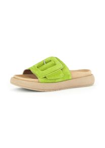 Gabor Damen Pantolette, Gr. 38, grün, Ziegenveloursleder, sportlich, Schuhe, Plateau, Sommerschuh, Schlappen mit großer Zierschnalle