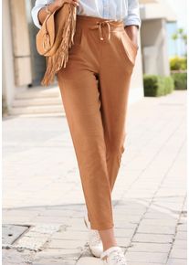 Lascana Damen Schlupfhose, braun, modisch, Gr. 34, unifarben, Stoff, Obermaterial: 88% Polyester, 12% Elasthan, Hosen, aus Velourlederimitat mit