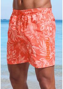 Bench. Herren Badeshorts, orange, Gr. S, geblümt, Recycling-Polyester, Badehosen, mit modernem Hawaii-Print