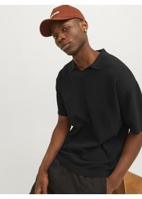 Jack & Jones JACK & JONES Herren Poloshirt "JORLINEN BLEND KNIT SS POLO SN", schwarz, Basic, Gr. S, unifarben, Strick, Obermaterial: 90% Baumwolle, 10% Leinen,