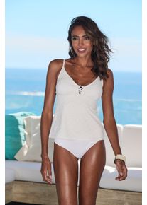 Lascana Damen Tankini-Top "Omara", beige, modisch, Gr. 36, unifarben, Microfaser, Recycling-Polyamid, Bikini-Oberteile, mit Lochstickerei