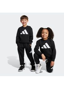 Kinder Trainingsanzug "LK BL FL JOG", schwarz-weiß, sportlich, Gr. 116, adidas Sportswear, Obermaterial: 70% Baumwolle, 30% Polyester, Sportanzüge