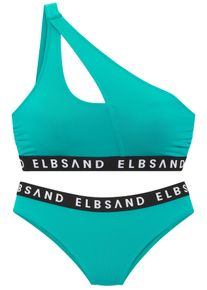 ELBSAND Damen Bustier-Bikini, blau, Gr. 34, Recycling-Polyamid, Bikini-Sets, mit Markenschriftzügen in Kontrastfarbe