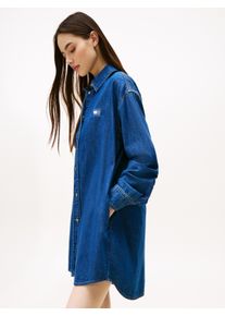 Tommy Jeans Damen Shirtkleid "RELAXED SHIRT DRESS", blau, casual, Gr. S, unifarben, Jersey, Obermaterial: 100% Baumwolle, Kleider