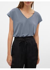 Véro Moda VERO MODA Damen V-Shirt "VMFILLI SS V-NECK TEE GA NOOS", grau, modisch, Gr. XL, unifarben, Jersey, Obermaterial: 70% Modal, 30% Polyester, Shirts