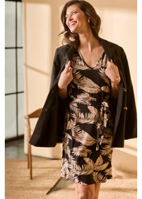 Laura Scott Damen Sommerkleidschwarz, beige, tropic, feminin, Gr. 48, bedruckt, Single Jersey, Obermaterial: 95% Viskose, 5% Elasthan, Kleider, mit
