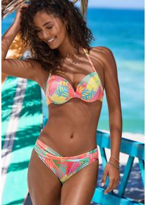 s.Oliver Damen Push-Up-Bikini-Top "Yana", orange, Gr. 34, bedruckt, Recycling-Polyamid, Bikini-Oberteile, mit stylischem Blätterdruck