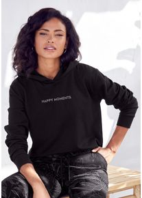 Lascana Damen Hoodie, Gr. 36, schwarz, angeraute Sweatware, Obermaterial: 50% Baumwolle, 50% Polyester, unifarben, casual, Sweatshirts, mit dezentem