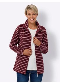 Classic Basics Damen Fleecejacke, rot, Gr. 50, gemustert, mehrfarbig, gestreift, 100% Polyester, Jacken