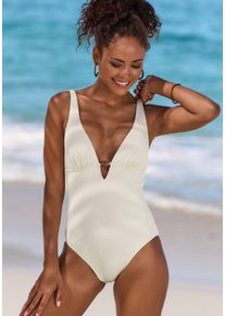 Lascana Damen Badeanzug "Fay", beige, Gr. 38, Strukturmuster, Obermaterial: 94% Polyamid, 6% Elasthan. Futter: 90% Polyester, 10% Elasthan,