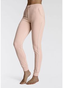 H.I.S. H.I.S Damen Sweathose, Gr. 44, rot, Interlock, Obermaterial: 60% Baumwolle, 40% Polyester, unifarben, bestickt, Basic, Hosen, mit seitlichem Piping