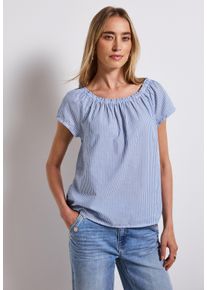 Street One Damen Kurzarmbluse, blau, casual, Gr. 40, gestreift, Web, Obermaterial: 100% Baumwolle, Blusen, im Streifen-Look
