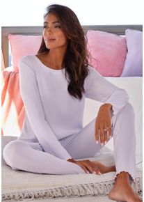 Vivance Dreams Damen Pyjama, Gr. 36, lila, Single Jersey, Obermaterial: 92% Modal (TENCEL), 8% Elasthan, unifarben, Homewear-Sets, mit süßem