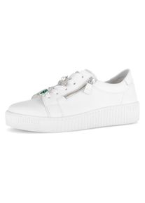 Gabor Damen Plateausneaker, Gr. 35, weiß, Kalbsleder, unifarben, casual, Schuhe, Freizeitschuh, Halbschuh, Schnürer mit edlen Schmuck-Motiven