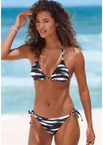 Venice Beach Damen Triangel-Bikini-Top "Meliya", schwarz-weiß, Gr. 36, bedruckt, Recycling-Polyamid, Bikini-Oberteile, mit modernem Allover-Print