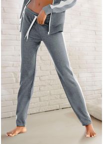 Damen Loungehose, BENCH. LOUNGEWEAR, Gr. 32, grau, Jersey, Interlock, Obermaterial: 60% Baumwolle, 40% Polyester, unifarben mit Farbeinsatz,