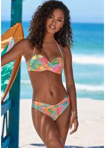 s.Oliver Damen Bügel-Bandeau-Bikini-Top "Yana", orange, Gr. 34, bedruckt, Recycling-Polyamid, Bikini-Oberteile, mit stylischem Blätterdruck