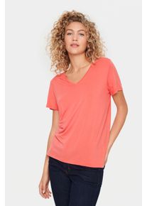 Saint Tropez Damen Kurzarmshirt "AdeliaSZ V-N T-Shirt", blau, modisch, Gr. M, unifarben, Jersey, Obermaterial: 95% Lyocell, 5% Elasthan, Shirts
