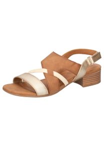 Mustang Shoes Damen Sandalette, Gr. 38cognacfarben, goldfarben, Lederimitat, vintage, metallic, elegant, Schuhe, Sandalette, Festtagsschuh mit