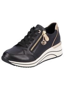 Remonte Damen Keilsneaker, Gr. 40schwarz, gold sohle weiß, Leder, Lederimitat, sportlich, Schuhe, Freizeitschuh, Halbschuh, Schnürschuh mit