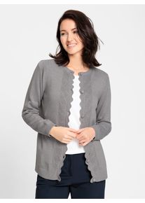 Inspirationen Damen Strickjacke, grau, Gr. 52, unifarben, meliert, 50% Baumwolle, 50% Polyacryl, Strickjacken