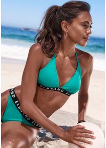 ELBSAND Damen Triangel-Bikini, blau, Gr. 34, Recycling-Polyamid, Bikini-Sets, mit Markenschriftzügen in Kontrastfarbe