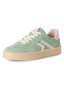 Tamaris Damen Plateausneaker, Gr. 40, grün, Veloursleder, Lederimitat, unifarben mit Farbeinsatz, Fischgratmuster, sportlich, Schuhe, Freizeitschuh,