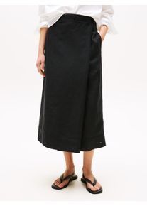 Tommy Hilfiger Damen Wickelrock "ESS LINEN KNEE WRAP SKIRT", schwarz, casual, Gr. 46, unifarben, Web, Obermaterial: 76% Leinen, 24% Lyocell, Röcke