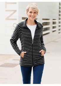 Classic Basics Damen Fleecejacke, schwarz, Gr. 44, gemustert, mehrfarbig, gestreift, 100% Polyester, Jacken