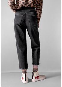 Damen Tapered-fit-Jeans, schwarz, casual, Gr. 27, STREET ONE STUDIO, unifarben, Web, Jeans, 99% Baumwolle, 1% Elasthan, Jeans, High Waist