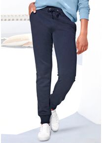 Buffalo Damen Sweatpants, Gr. 32, blau, angeraute Sweatware, Obermaterial: 60% Baumwolle, 40% Polyester, unifarben, Basic, Hosen, mit seitlichen