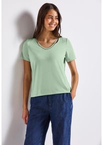 Street One Damen T-Shirt, grün, casual, Gr. 34, unifarben, Jersey, Obermaterial: 80% Polyester, 20% Viskose, Shirts, mit Häkel-Details und Viskose