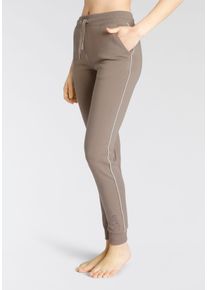 H.I.S. H.I.S Damen Sweathose, Gr. 36, braun, Interlock, Obermaterial: 60% Baumwolle, 40% Polyester, unifarben, bestickt, Basic, Hosen, mit seitlichem Piping