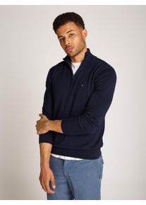 Tommy Hilfiger Herren Troyer "ESSENTIAL COTTON ZIP MOCK", blau, casual, Gr. XXL, Strick, Obermaterial: 100% Baumwolle, Pullover